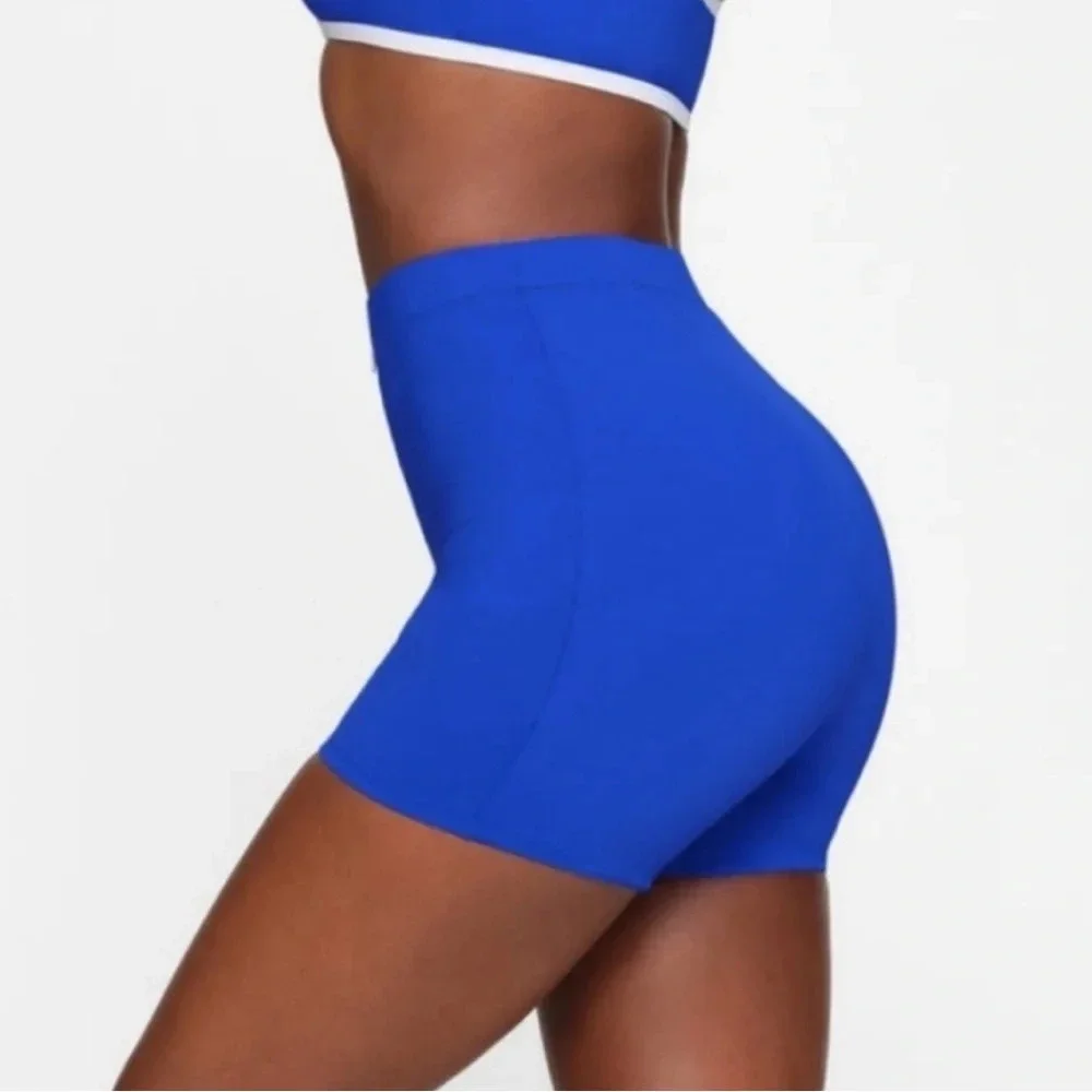 NWT Skims Sporty zipper swim shorts cobalt blue XXS
